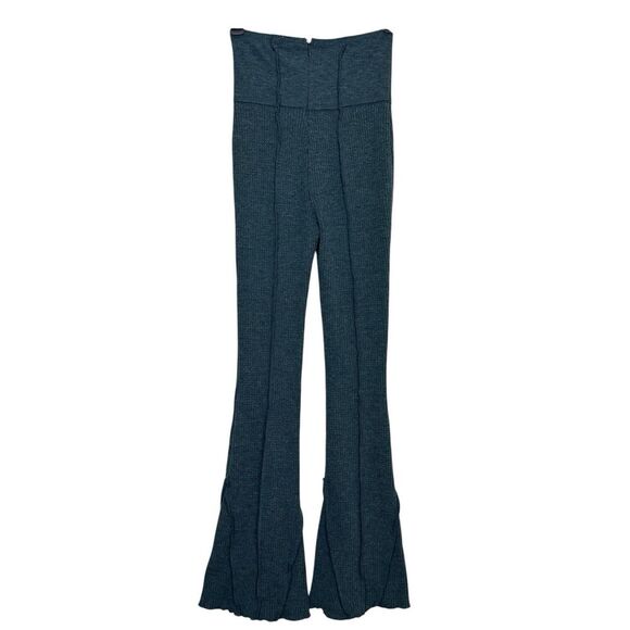 Y2K Urban Outfitters Waffle Knit Flared Pants Small Teal Seamed Thermal Fairy - Picture 4 of 9